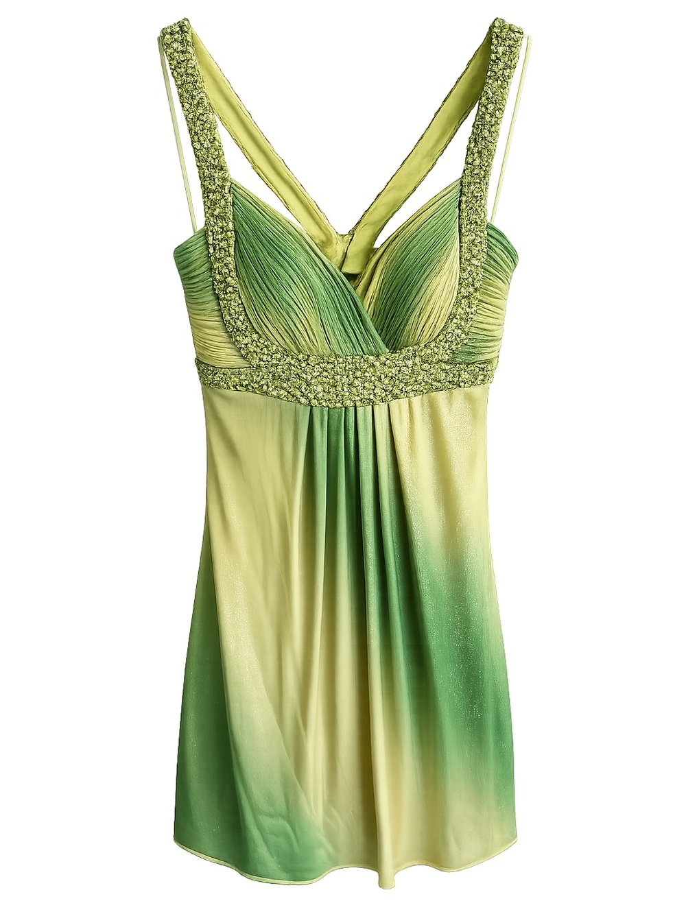 Vintage Y2K Beyond Green Ombre Rhinestone Beaded Mini Dress Size 8 (fits like S)